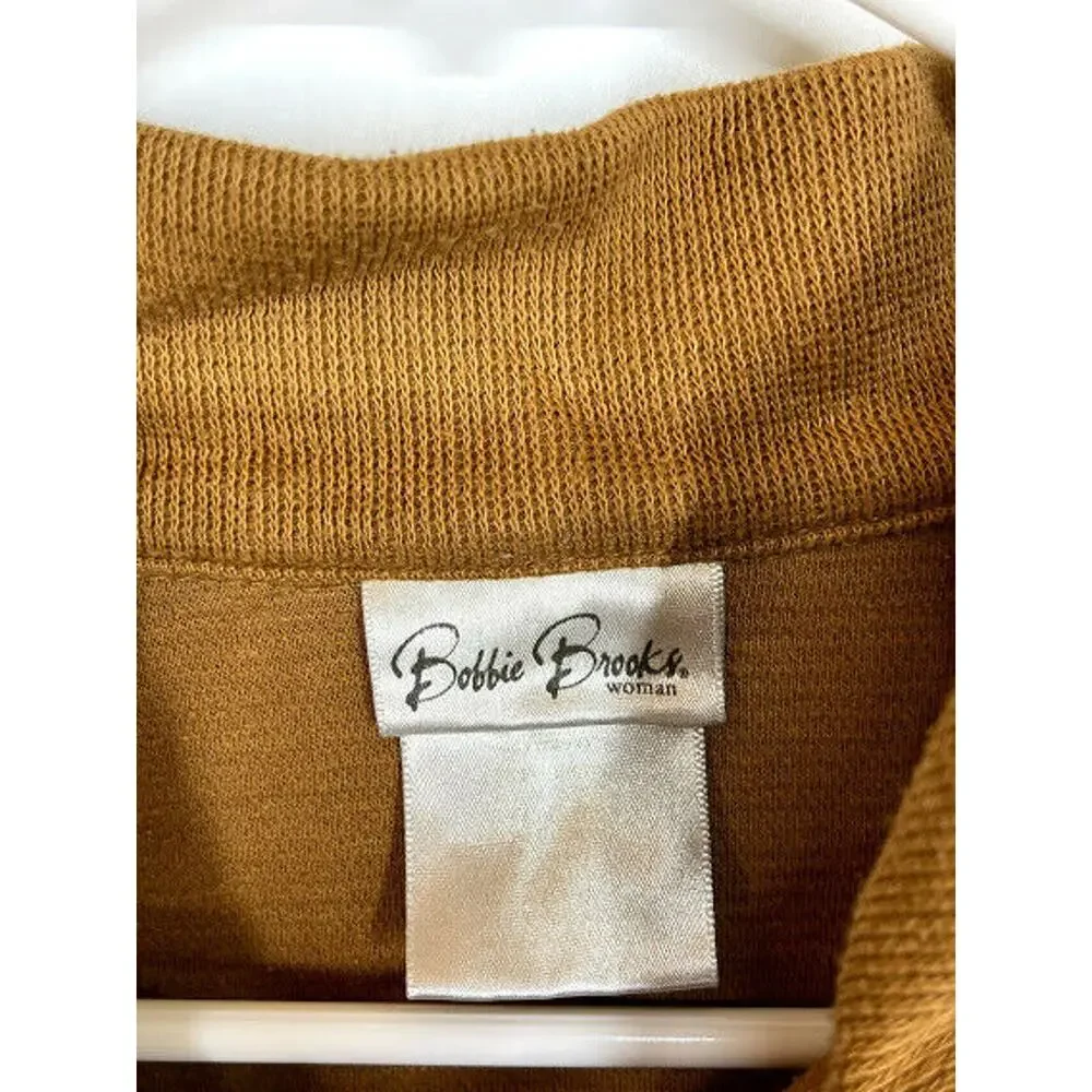 Bobbie Brooks Brown Embroidered Quarter Zip Pullover Sweater Women’s
